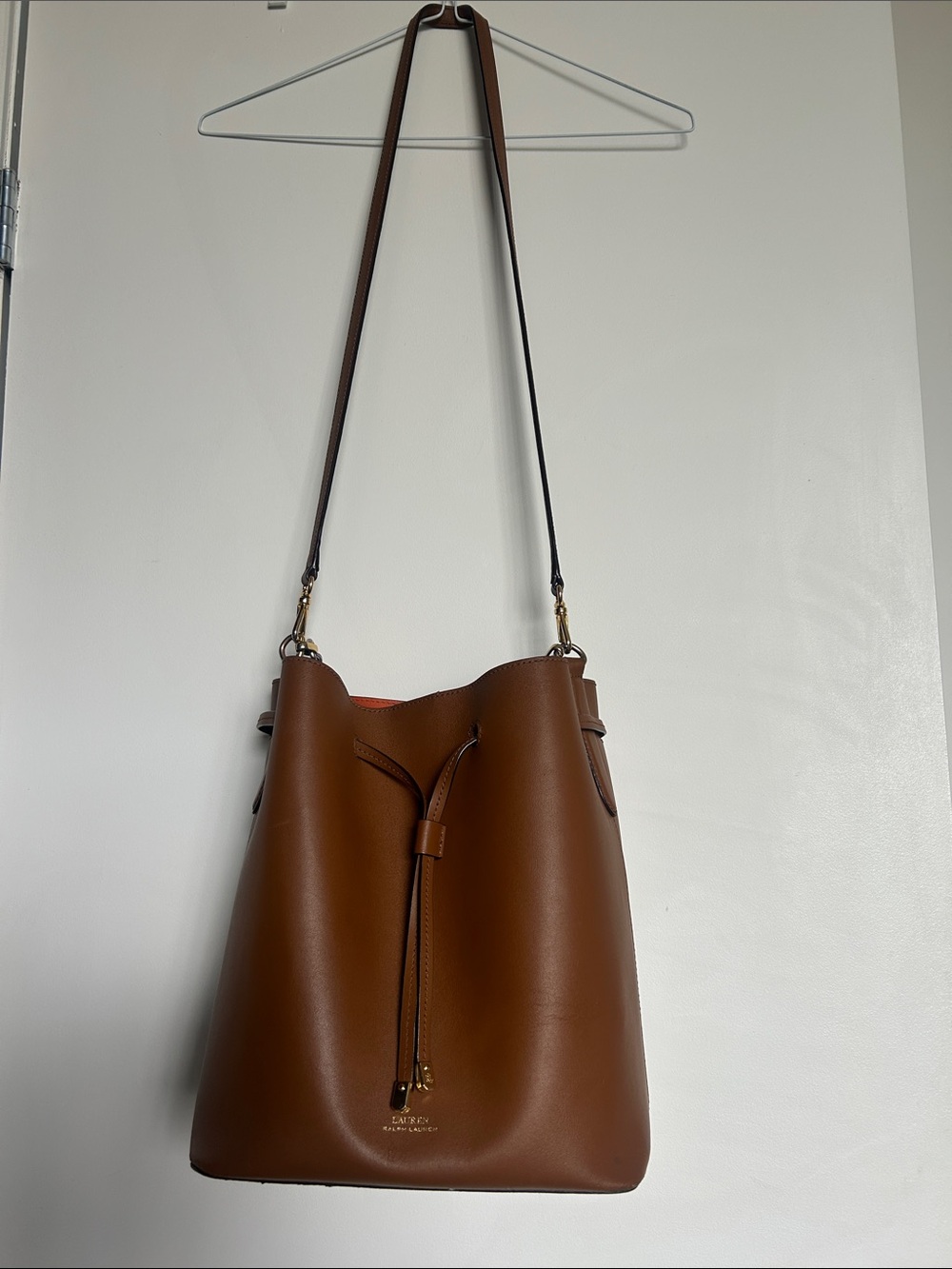 Ralph Lauren Brown Leather Drawstring Bucket Shoulder Bag